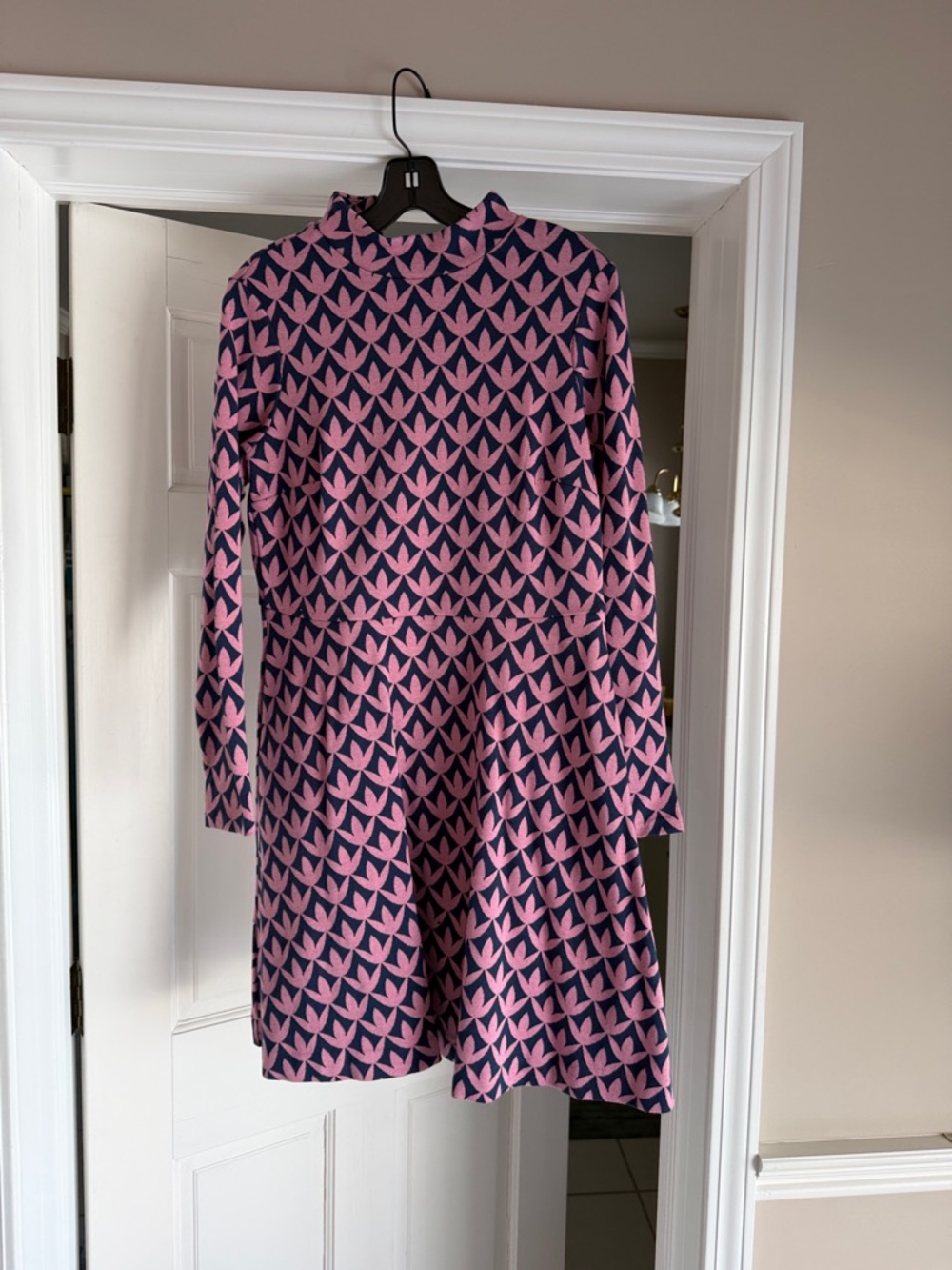 Boden Navy and Pink Long Sleeve Geometric Knit Dress
